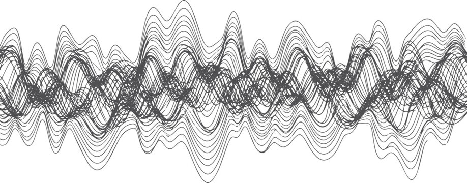 Black wavy lines forming an abstract sound wave pattern