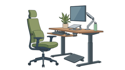 Fototapeta premium Ergonomic home office setup with adjustable desk and chair