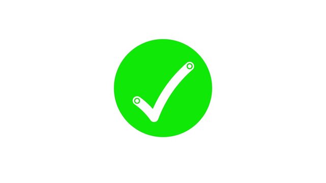 checkmark icon in a green circle animation symbolizes approval or success, approved sign, tick mark icon animated video, successfully done. right answer. check box, tick box, task completion