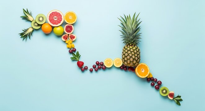 Grafik Laba Naik dengan Buah-buahan Segar untuk Bisnis Sehat dan Kehidupan Berkualitas