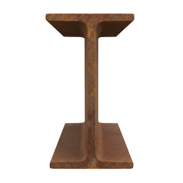Rusty steel i-beam structural support isolated on a transparent background
