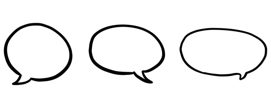 A set of three empty doodle-style speech bubbles of various shapes, symbolizing communication, dialogue, comments or a place for text in an interface. Vector illustration.