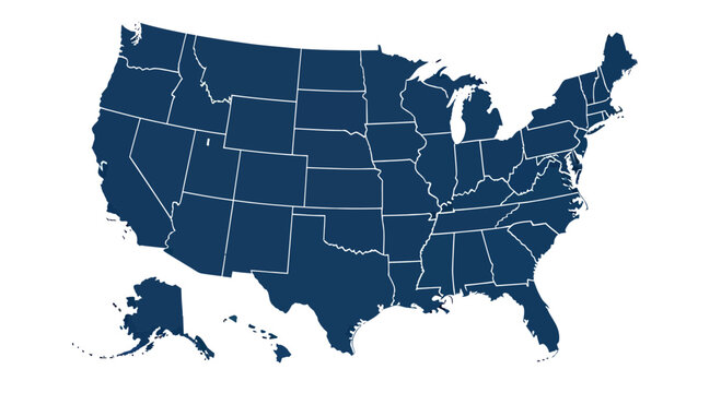 United States map outline, dark blue, white background, USA map illustration