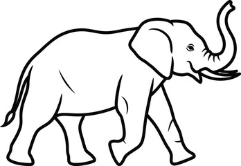 Obraz premium Walking elephant outline drawing with raised