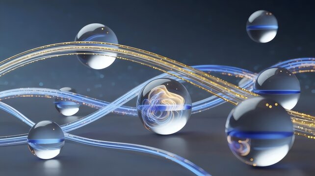 Abstract neural network with glowing glass spheres - Ideal for artificial intelligence, data science, or machine learning visualization.