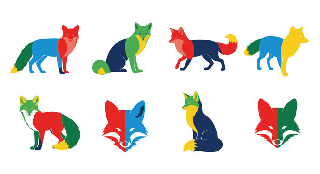 Colorful Abstract Foxes Collection, Modern Geometric Animal Art