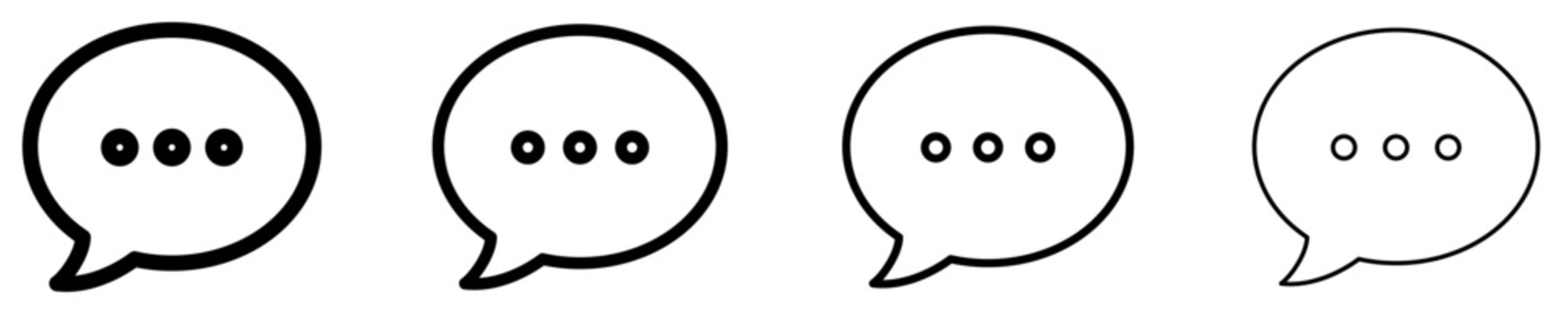 5000Set of linear speech bubble icons with an ellipsis and different line weights. Minimalist symbols for visualizing typing process, waiting, or chat in interface design. Vector illustration.