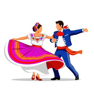 Mexican Folkloric Dancers Couple in Traditional Outfits Dancing