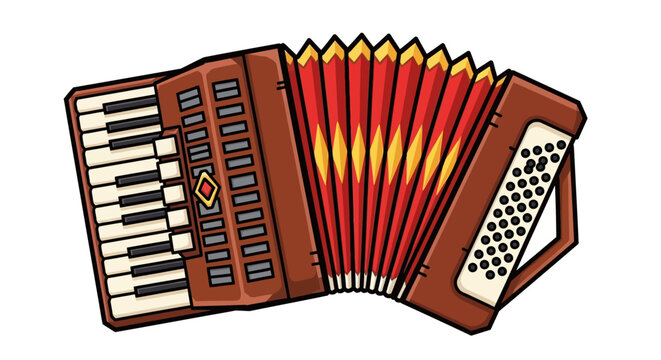 Illustration of a classic brown accordion musical instrument.