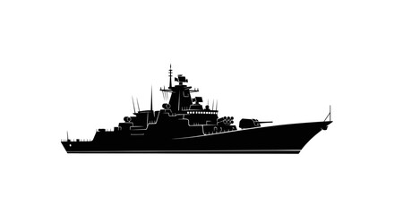 Silhouette of a modern warship on a white background, naval vessel, military ship © nad