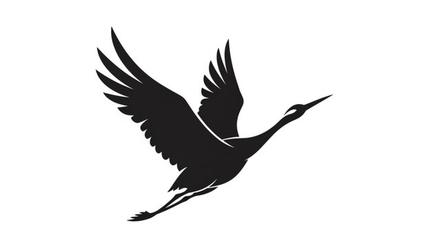 Decorative silhouette of crane bird in stylized upward flying motion vector illustration on white background