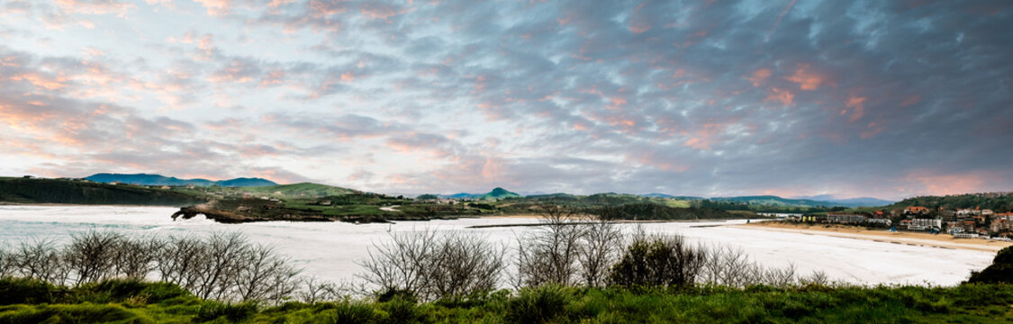 Magnificent landscape of a hotel in the Cantabria region of Spain at sunset