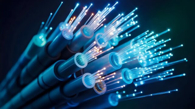 High-speed data transmission in fiber optic bundle - Perfect for fiber optics, communication technology, or digital infrastructure.