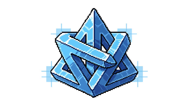 Impossible geometric shape optical illusion blue crystal.