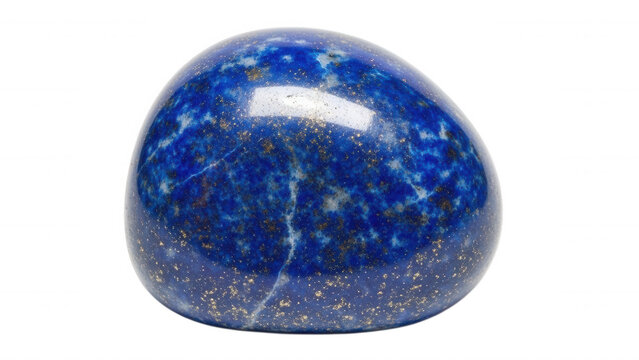 Polished lapis lazuli gemstone with gold pyrite flecks and white veins isolated on a transparent background