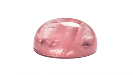 Fototapeta premium Polished pink rose quartz gemstone with internal fractures, cabochon cut isolated on a transparent background