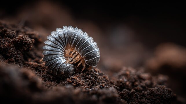 A Curious Pillbug Unfurling from its Defensive Ball on Rich Soil