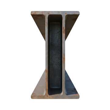 Weathered steel i-beam cross section isolated on a transparent background