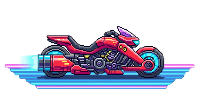 Futuristic Red Motorcycle Speeding Through Digital Landscape.