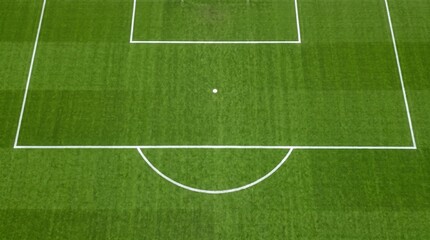 Fototapeta premium Aerial view of penalty area and goal box on soccer field