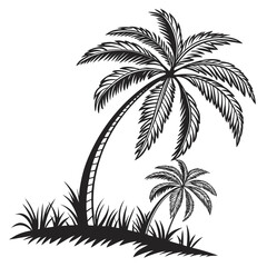Fototapeta premium Palm Tree Simple Outline – Black and White Minimal Tropical Vector Illustration SVG