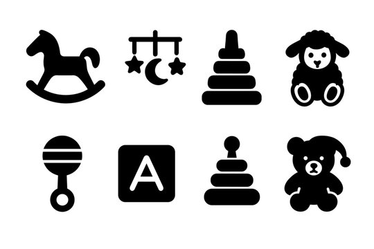 Vintage Nursery Icon Set. Vintage nursery toys (pastel style). Filled icon set of vintage nursery toys (pastel