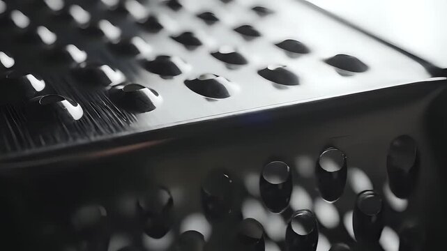 Closeup Macro Shot of a Metal Grater with Many Holes.