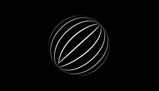 Abstract sphere with white lines on a black background.