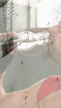 Vertical video: Post-workout man grabbing bottle and drinking to hydrate, fitness overlay rising