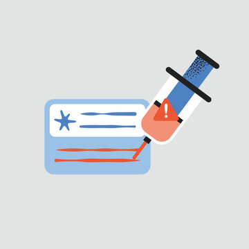 Cyber security vector illustration of prompt injection attack on AI model with syringe and warning sign icon for data breach, LLM vulnerability, hacking, and software safety concept design