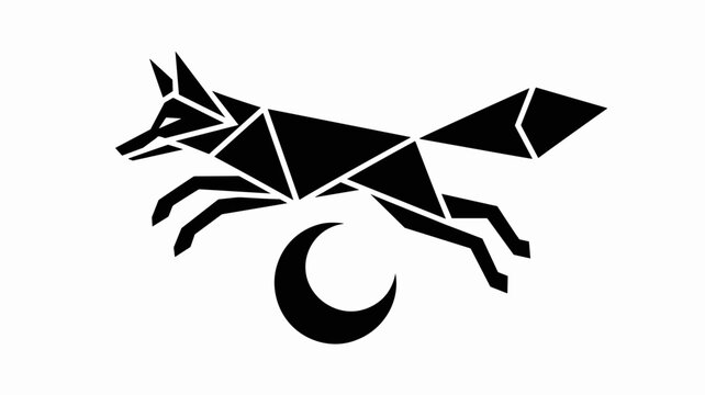 Angular fox leaping over moon &ndash; Great for tech startup branding, agility-themed marketing, or sleek apparel designs.