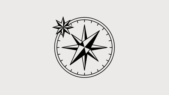Minimalist compass and star icon &ndash; Ideal for navigation apps, outdoor adventure branding, or modern travel agency logos.