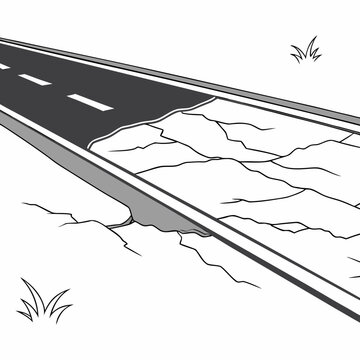 road surface with cracked earth and broken line illustration high quality