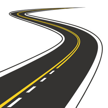 winding road with yellow lines vector illustration on white background