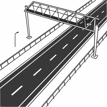 highway overpass segment with lane markings black and white illustration