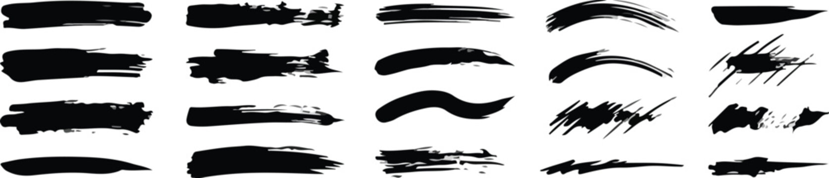 Black Grunge Paint Brush Strokes Collection Vector Set