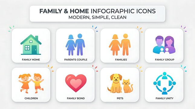 Family and Home Infographic Icon Set with Modern Colorful Design
