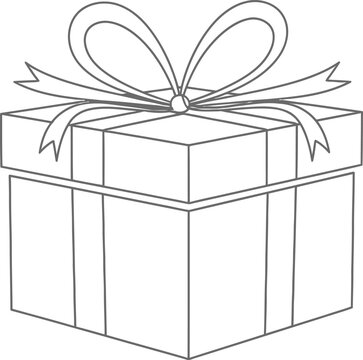 Gift box with decorative ribbon bow line drawing