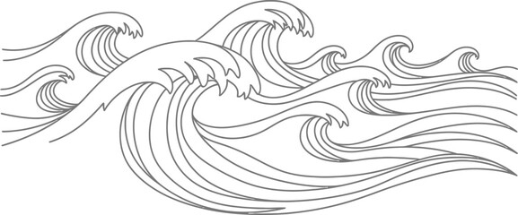 Fototapeta premium Black and white stylized ocean waves illustration