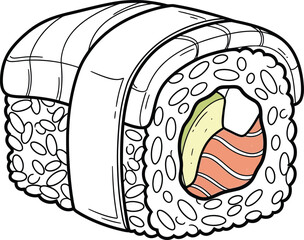 Sushi roll drawing with salmon, japanese © Ashik