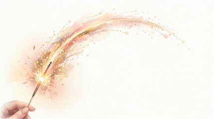 Obraz premium Fingers grasp a burning sparkler, radiating bright golden light and swirling artistic sparks