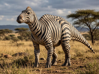 Obraz premium Realistic dinosaur zebra hybrid with striped skin and powerful body