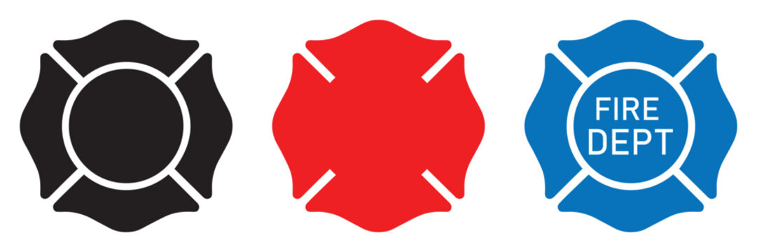 Firefighter Maltese Cross Icon Set, Fire Department Badge and St Florian Symbol Vector
 Illustration