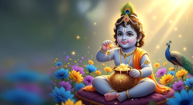 Happy Janmashtami and dahi handi Hindu festival of happy shree lord krishna god born janmashtami.