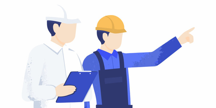 Construction workers illustration with clipboard and pointing gesture