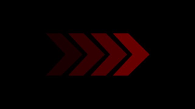 Animated red arrow directional graphics moving right on a black background suitable for concepts such as progress, technology, and forward motion.