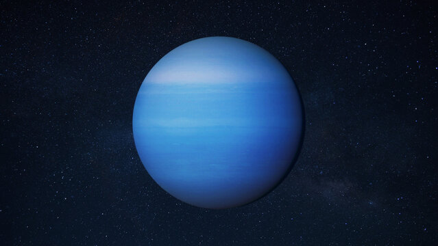 Beautiful planet Uranus, showing its unique pale cyan-blue atmosphere and subtle horizontal bands. The ice giant is isolated against a vast, dark space filled with distant stars