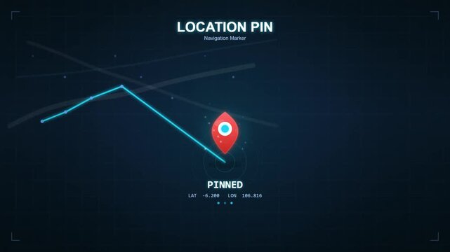 Dark background with location pin and navigation lines