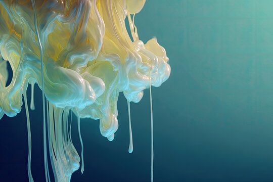 Swirling viscous liquid with streaks and drips against a gradient background