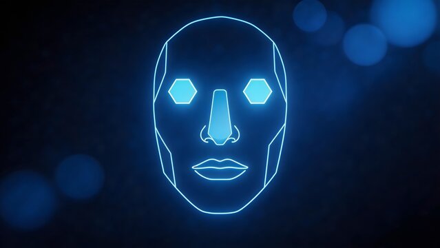 Neon face outline on dark background